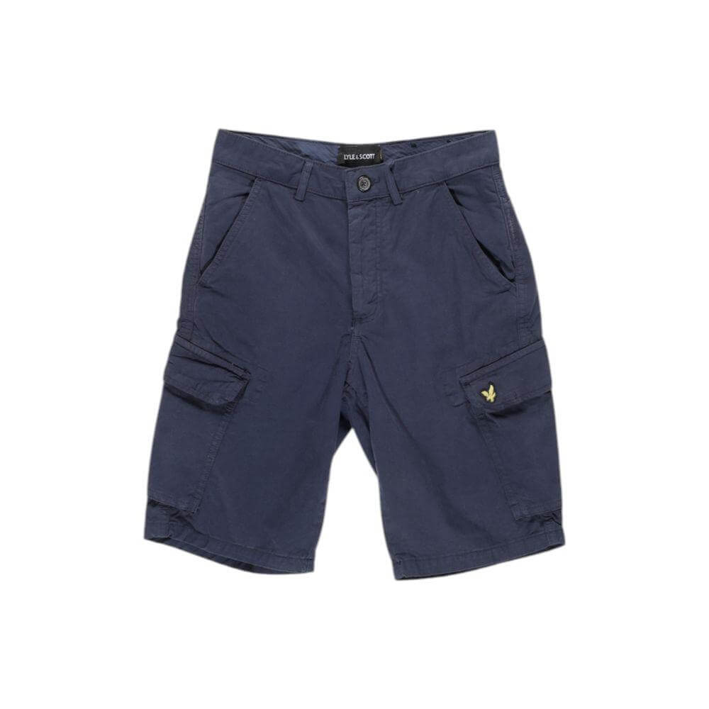 Lyle & Scott men's blue cotton Bermuda shorts, ideal for fall/winter collection, featuring cargo pockets and 100% cotton composition.