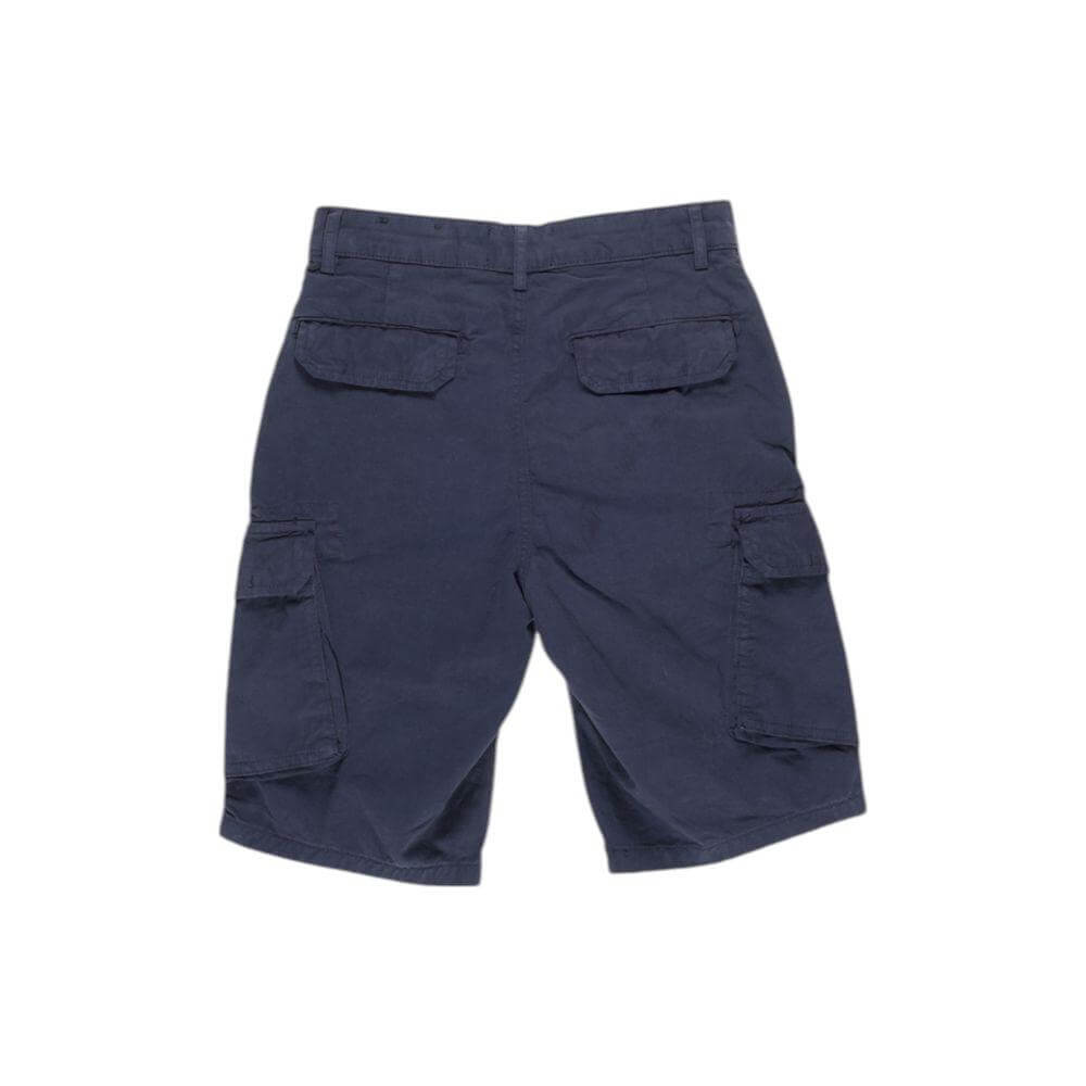Lyle & Scott blue cotton bermuda shorts for men, fall/winter collection. 100% cotton, back view with pockets and casual style.