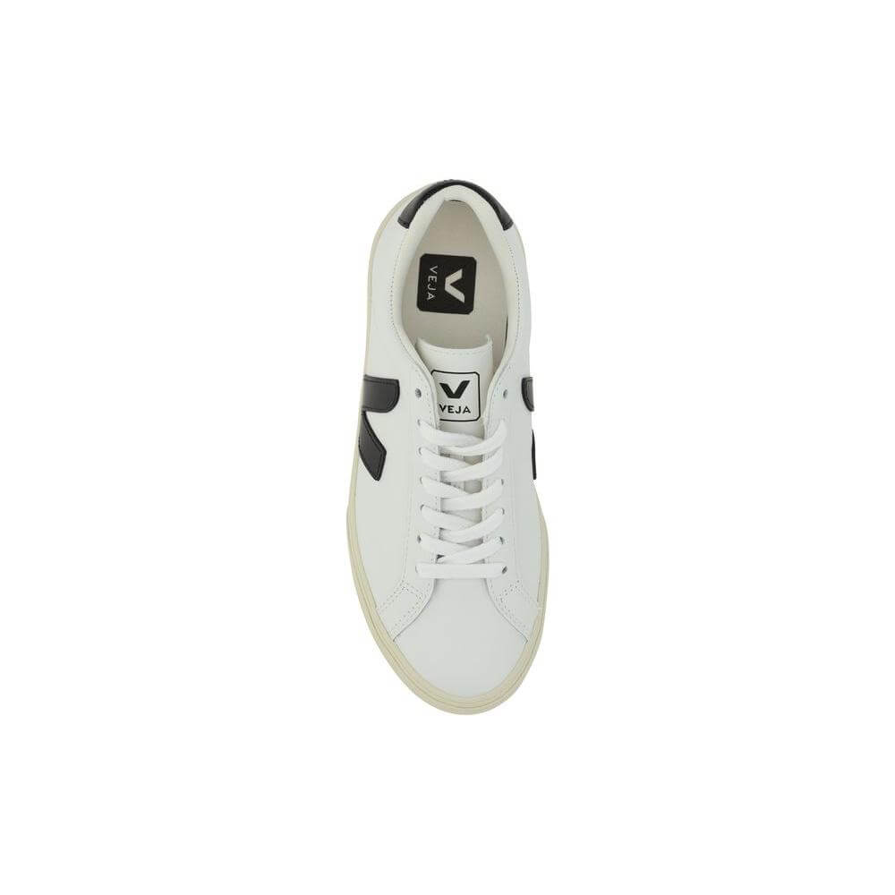 Veja Esplar Sneakers with contrasting logo, round toe, lace-up closure, signature label on tongue, viewed from top.