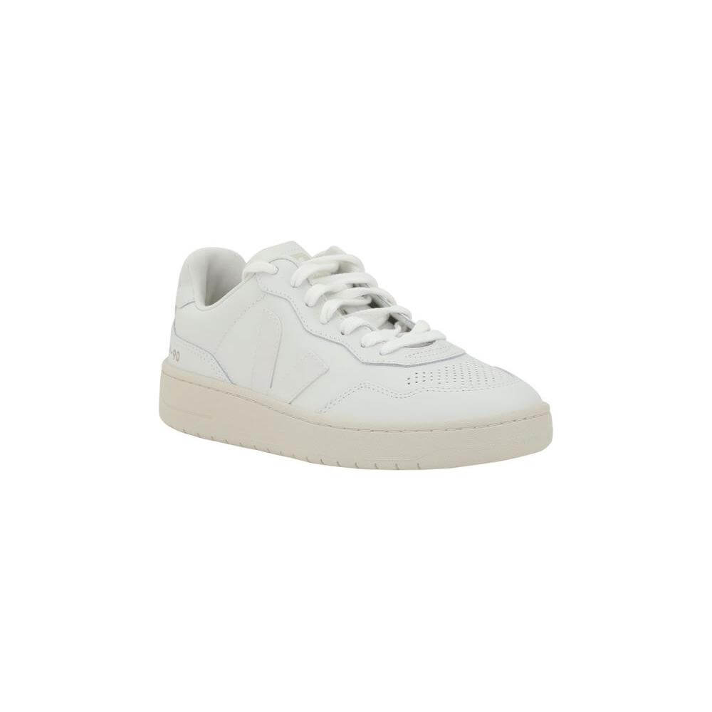 Veja V-90 Sneakers in white organic leather with V logo, round toe, and lace-up closure for a minimalist, modern look.