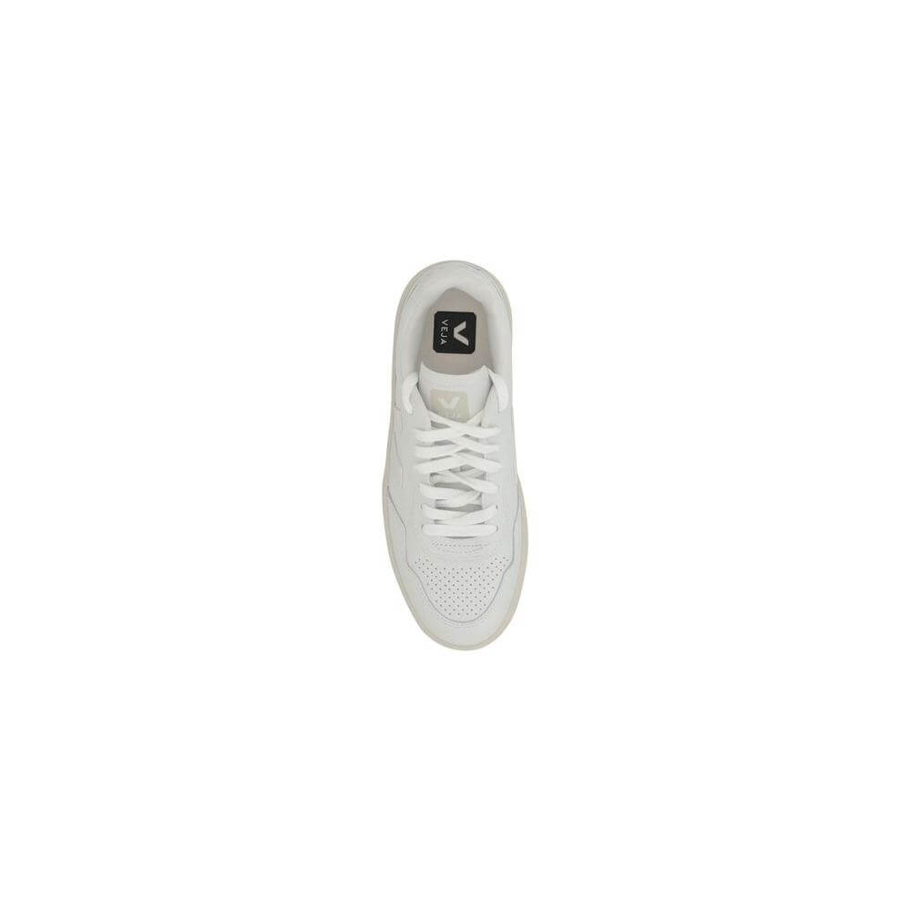 Top view of white Veja V-90 Sneakers with V logo on the tongue, featuring a lace-up closure and minimalist design.