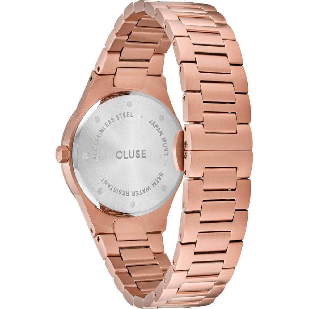 Cluse Multicolor Stainless Steel Watch with pink bracelet, quartz mechanism, analog display, mineral glass, 3 ATM water resistance.