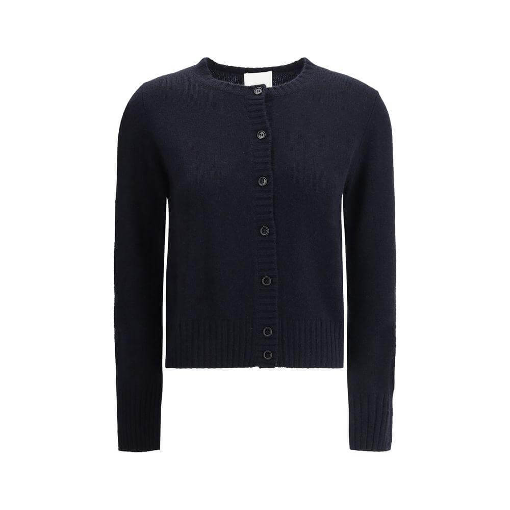 Allude Cashmere Cardigan with button closure, ribbed crew neck, cuffs, and hem for a sophisticated and elegant look.