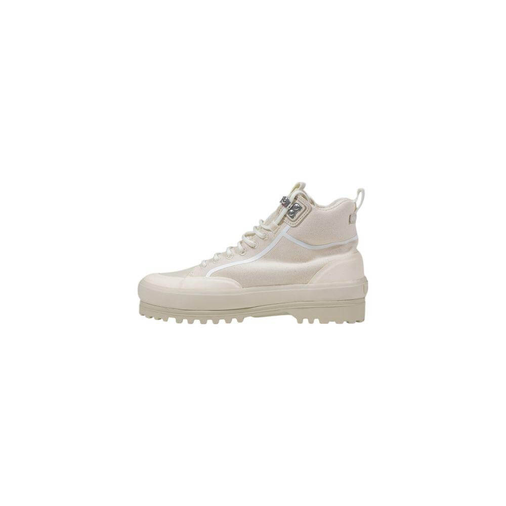 Alt Tag: Superga beige fabric sneaker for women, autumn/winter collection, 100% textile, side view with rugged sole.