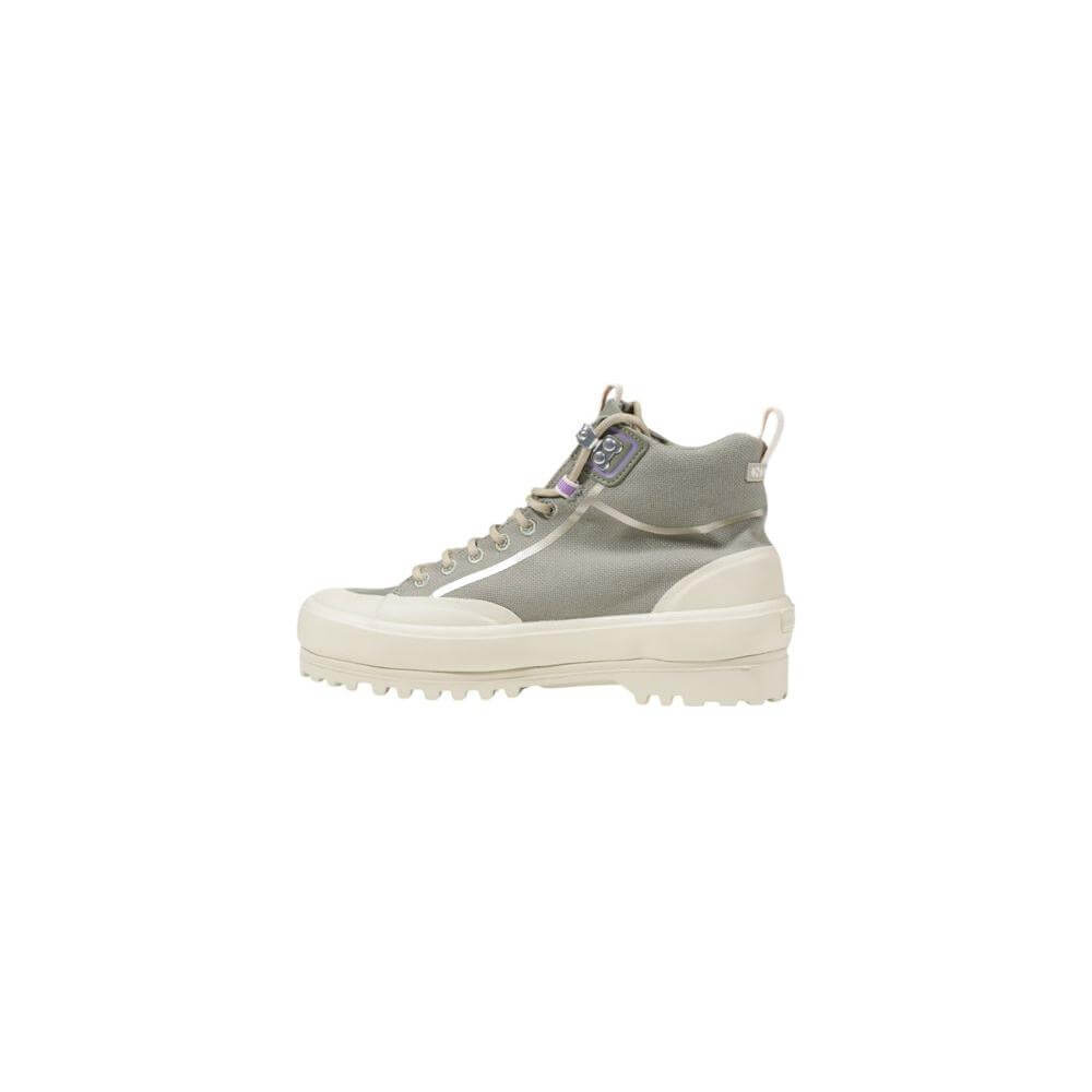 Superga green fabric sneaker for women, autumn/winter collection, 100% textile, side view on white background.