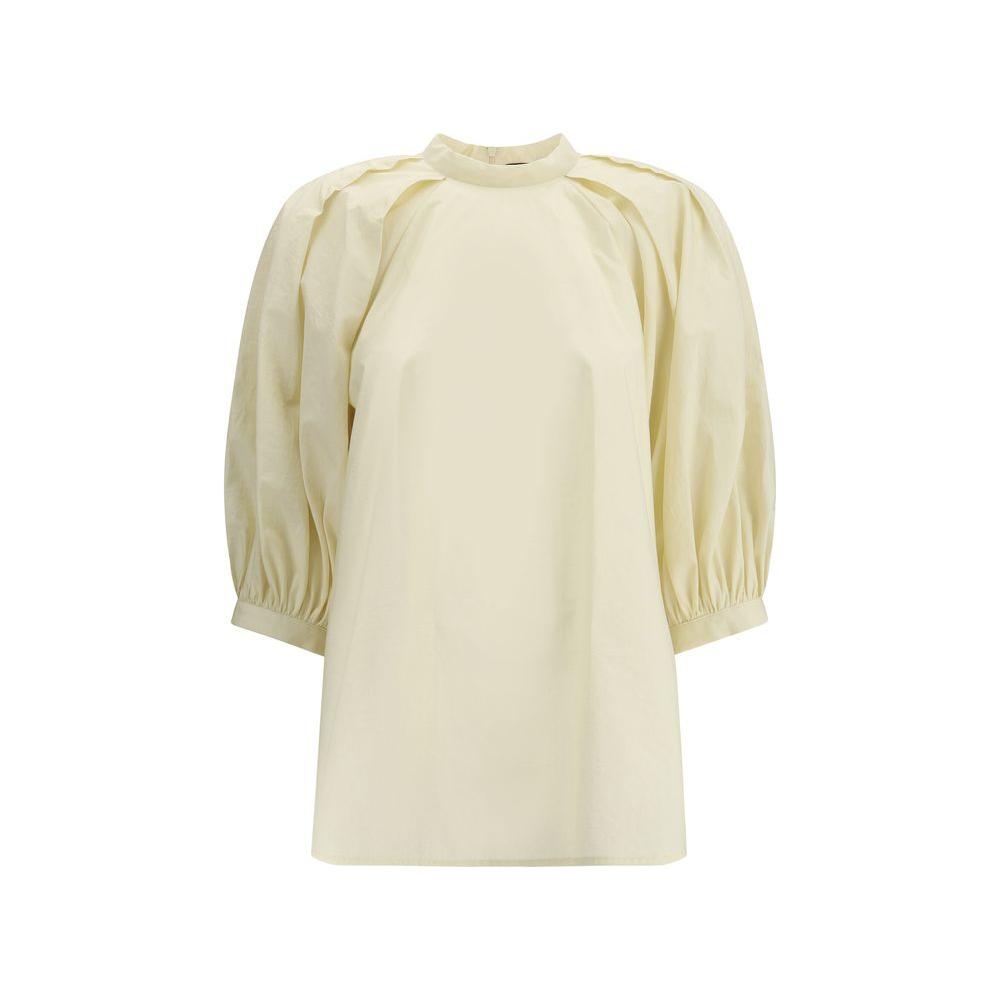 Fabiana Filippi balloon sleeves blouse with high neck, back zipper, and pleated design, showcasing elegant and refined style.