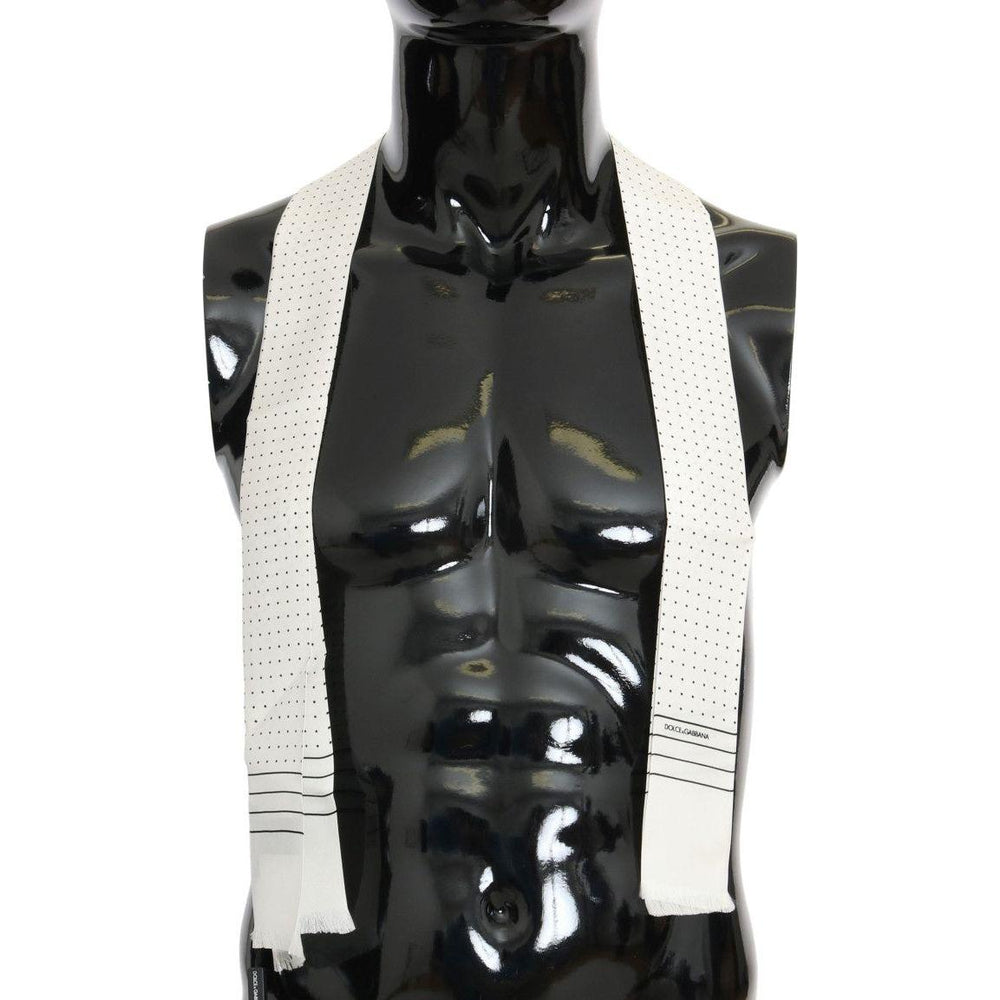 Dolce & Gabbana White Polka Dotted Silk Skinny Scarf MS1907