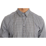Dolce & Gabbana Gray Check GOLD Cotton Slim Fit Shirt TSH1988-1