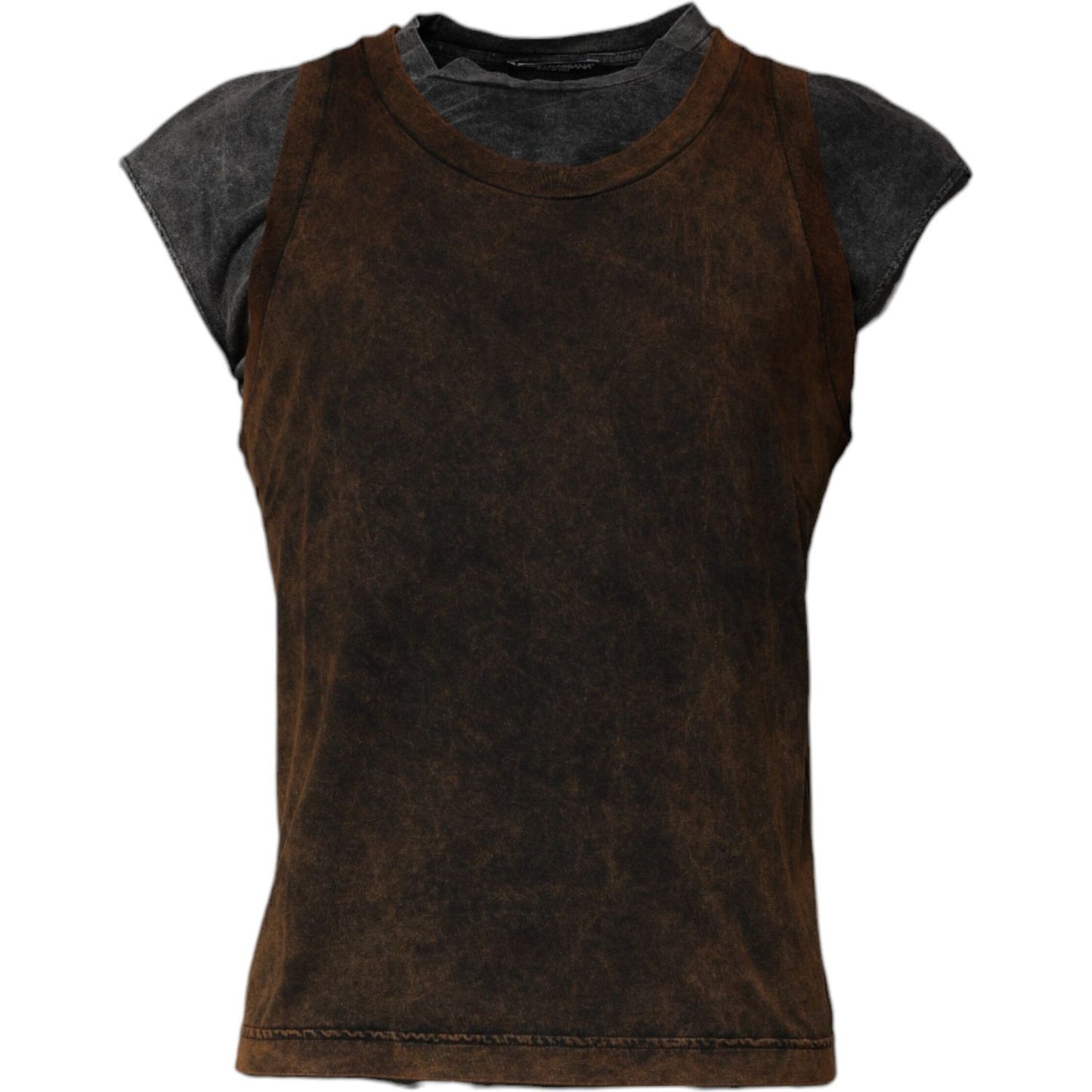 Dolce & Gabbana Brown Cotton Round Neck Sleeveless T-shirt