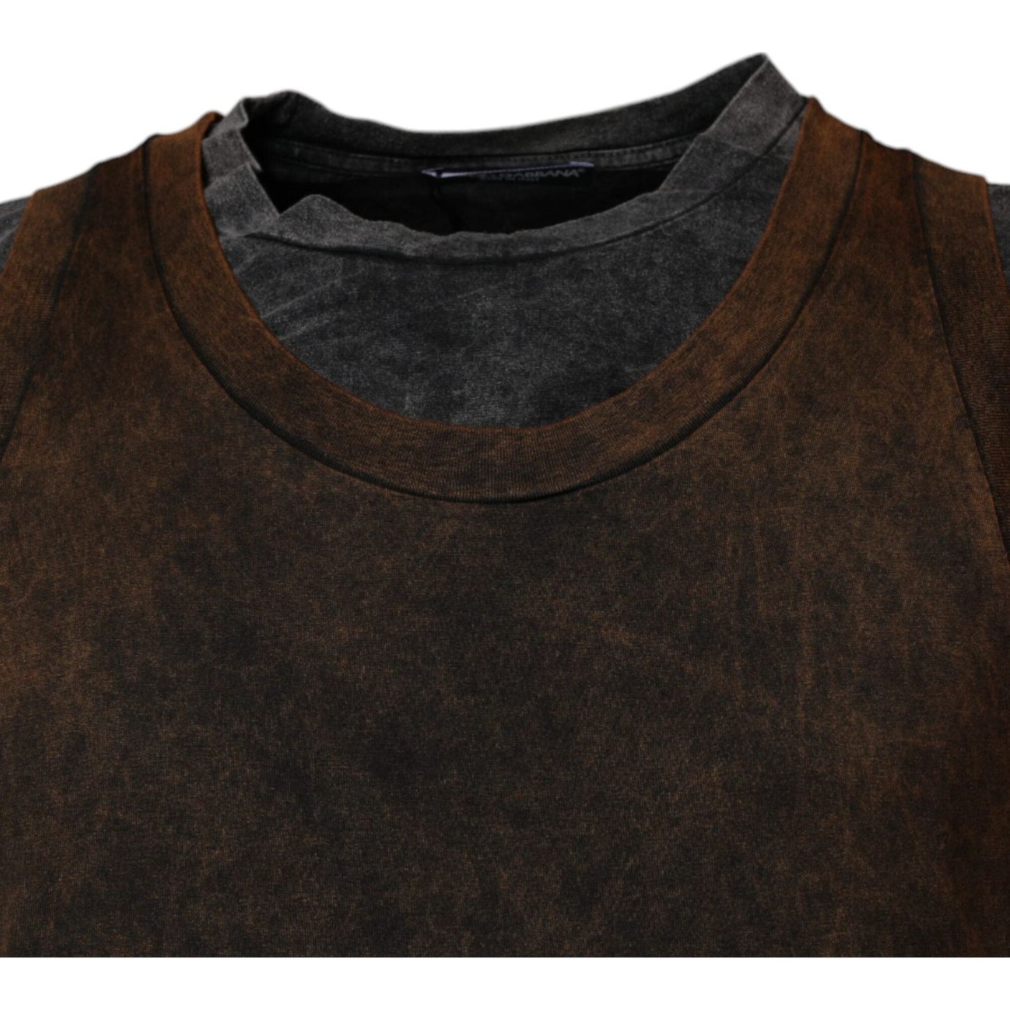 Dolce & Gabbana Brown Cotton Round Neck Sleeveless T-shirt