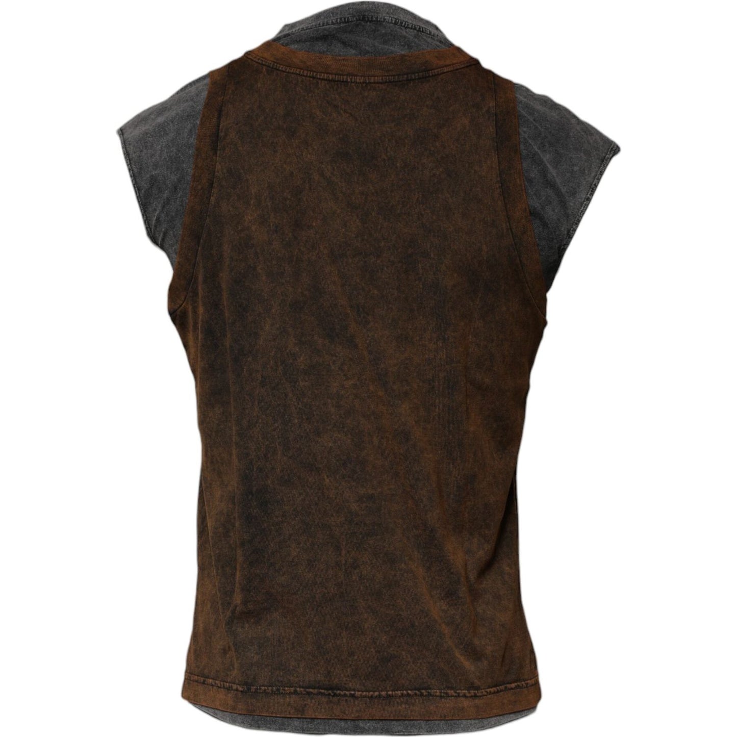 Dolce & Gabbana Brown Cotton Round Neck Sleeveless T-shirt