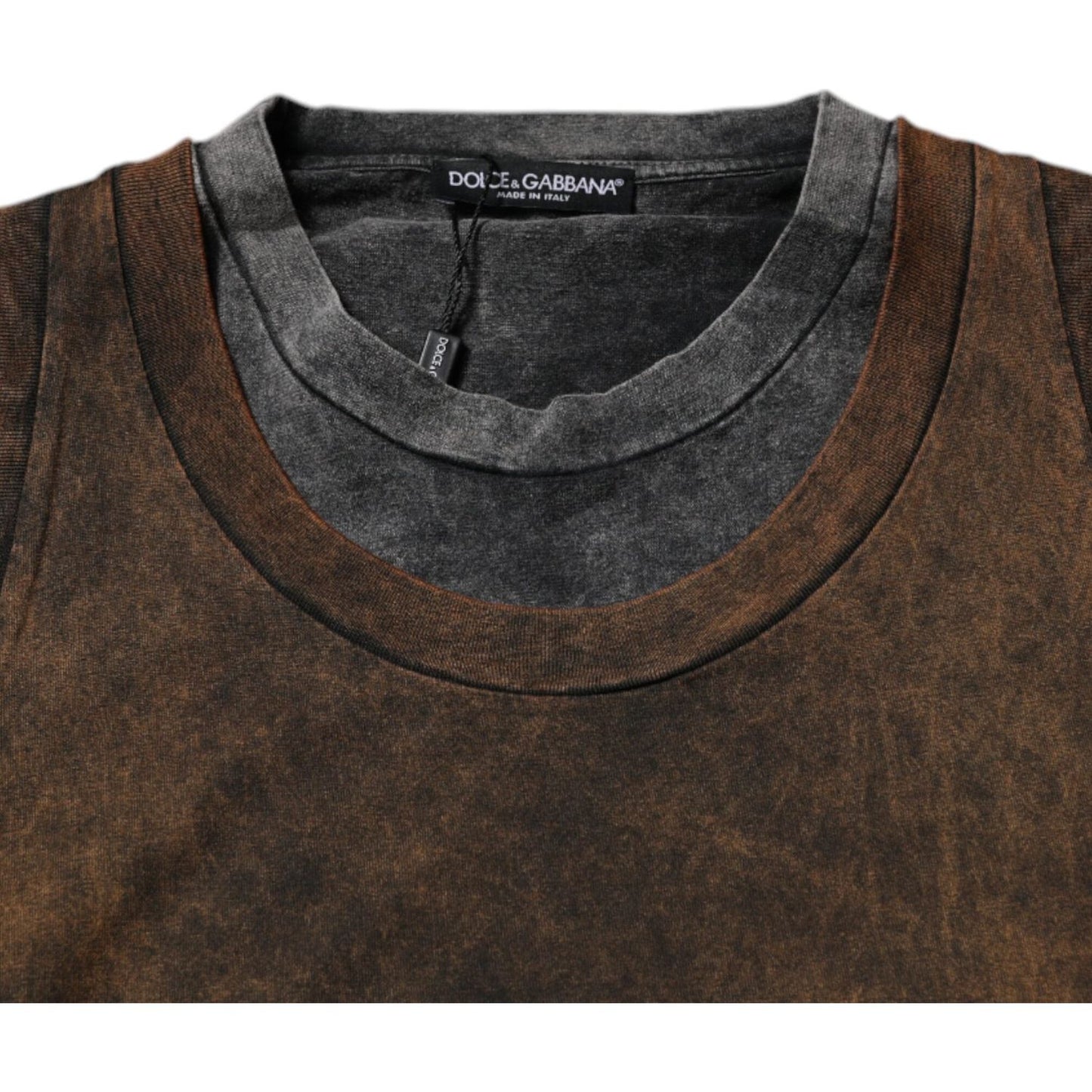 Dolce & Gabbana Brown Cotton Round Neck Sleeveless T-shirt