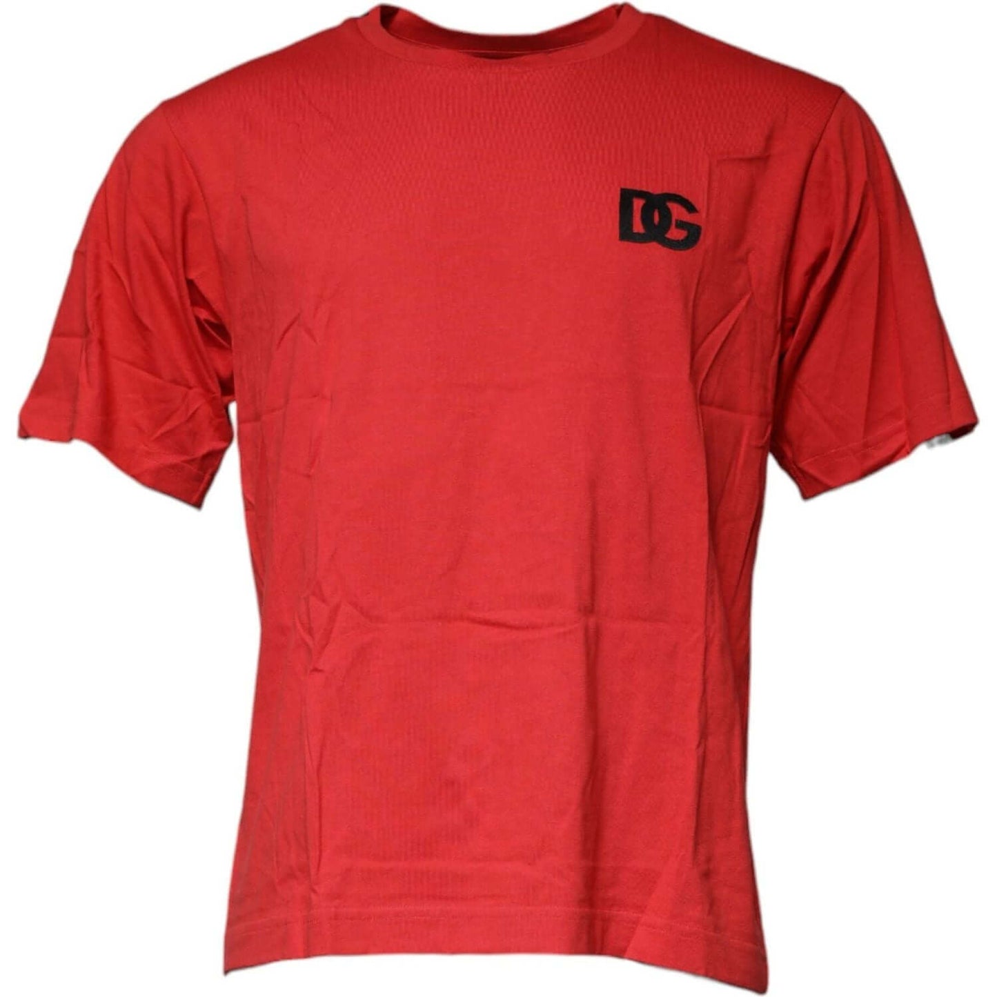 Dolce & Gabbana red cotton crew neck t-shirt with DG logo, regular fit, short sleeves, made in Italy. Fashionable and stylish design.