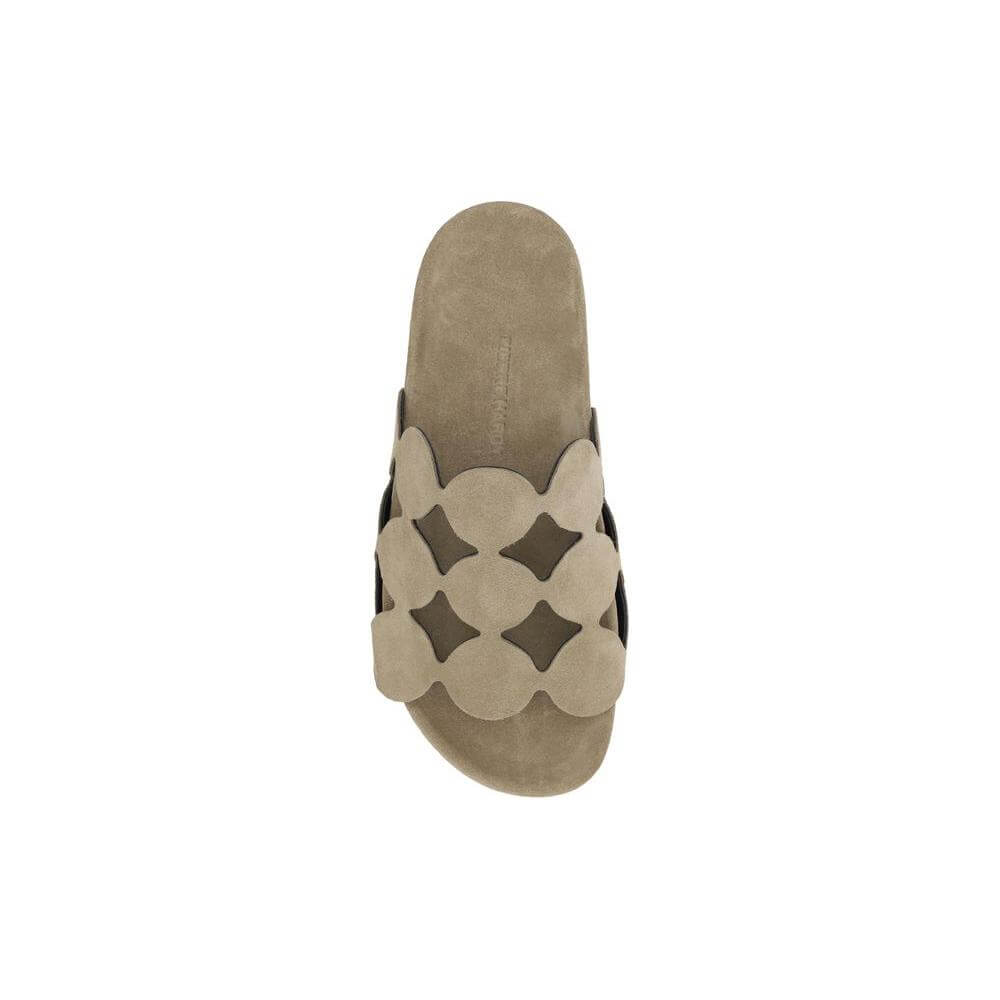 Pierre Hardy Bulles Sandals with pop "Bubble" pattern, round toe, wide strap, suede insole, and elegant design for comfort and style.
