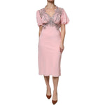 Ermanno Scervino Pink Floral Lace Short Sleeves V-neck Midi Dress DR281383-44