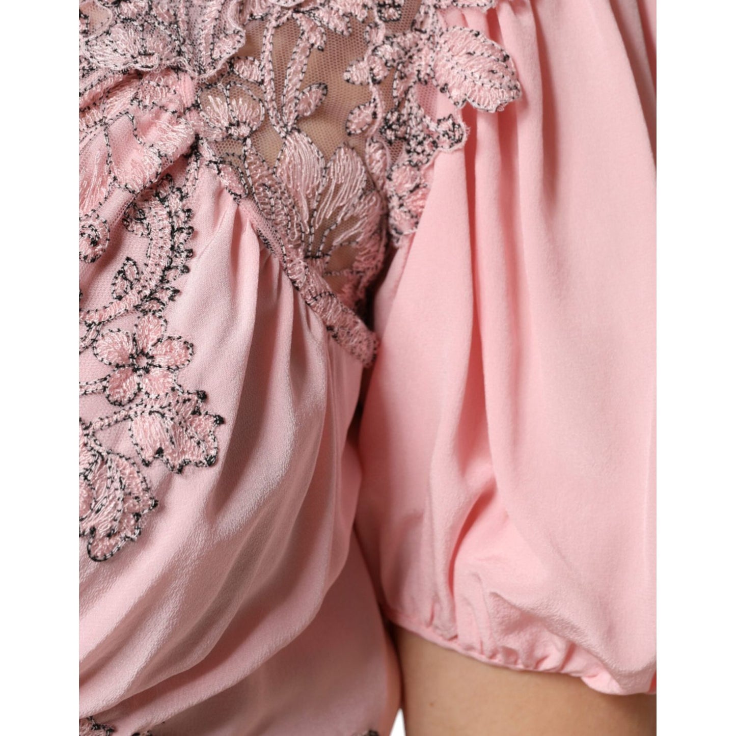 Ermanno Scervino Pink Floral Lace Short Sleeves V-neck Midi Dress DR281383-44