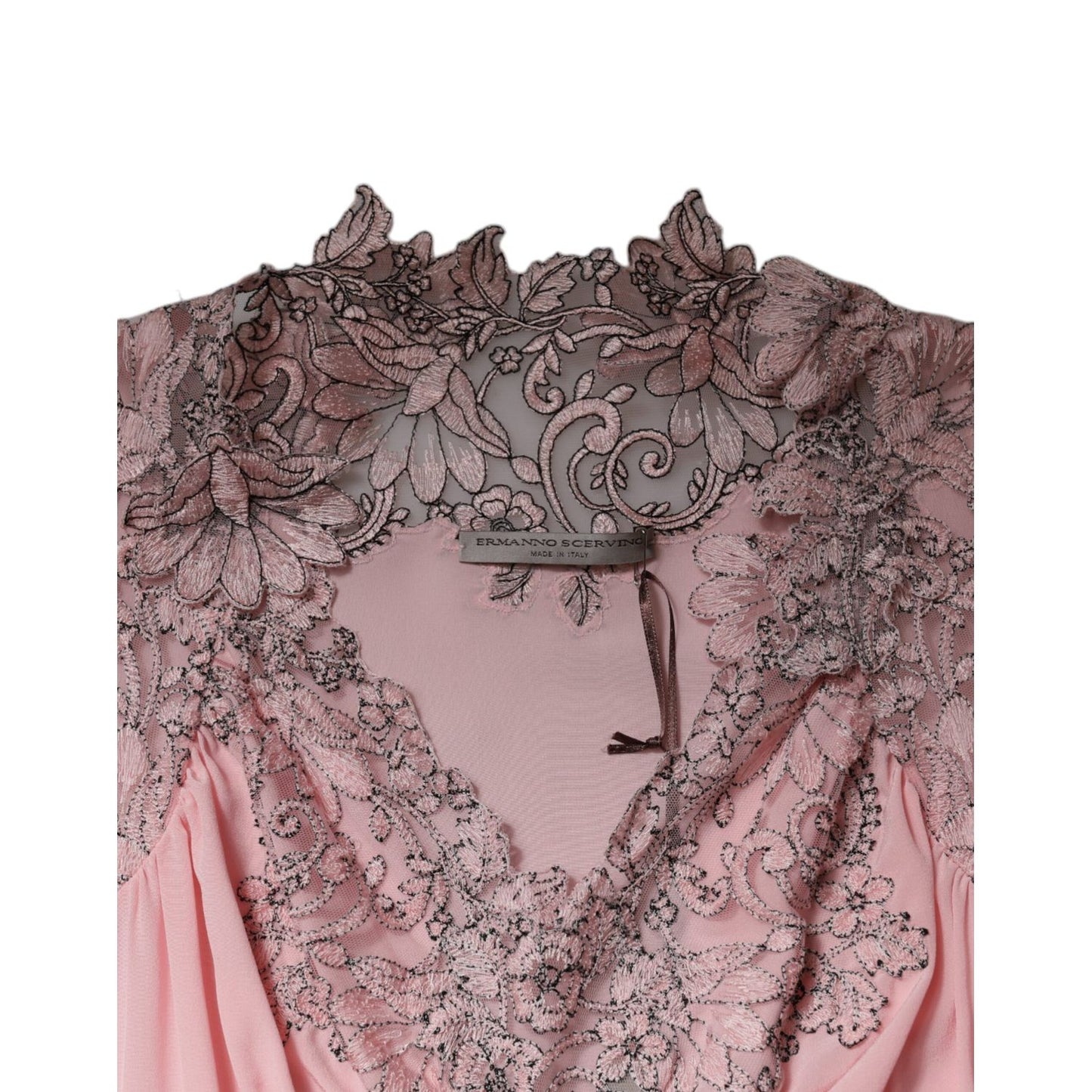 Ermanno Scervino Pink Floral Lace Short Sleeves V-neck Midi Dress DR281383-44