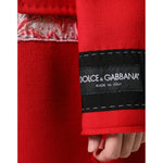 Dolce & Gabbana Red Jacquard Wool Women Trenchcoat Jacket JKT4196-48