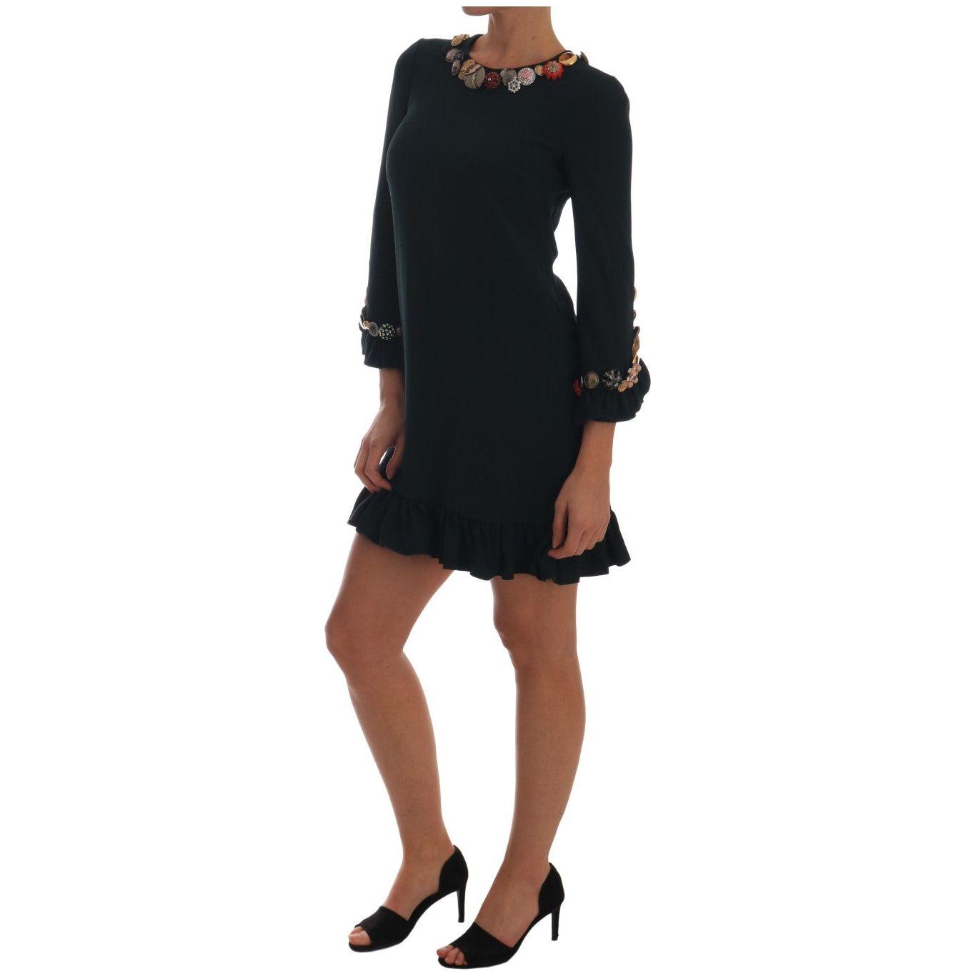 Dolce & Gabbana Crystal Green Stretch A-Line Short Dress DR1641-2