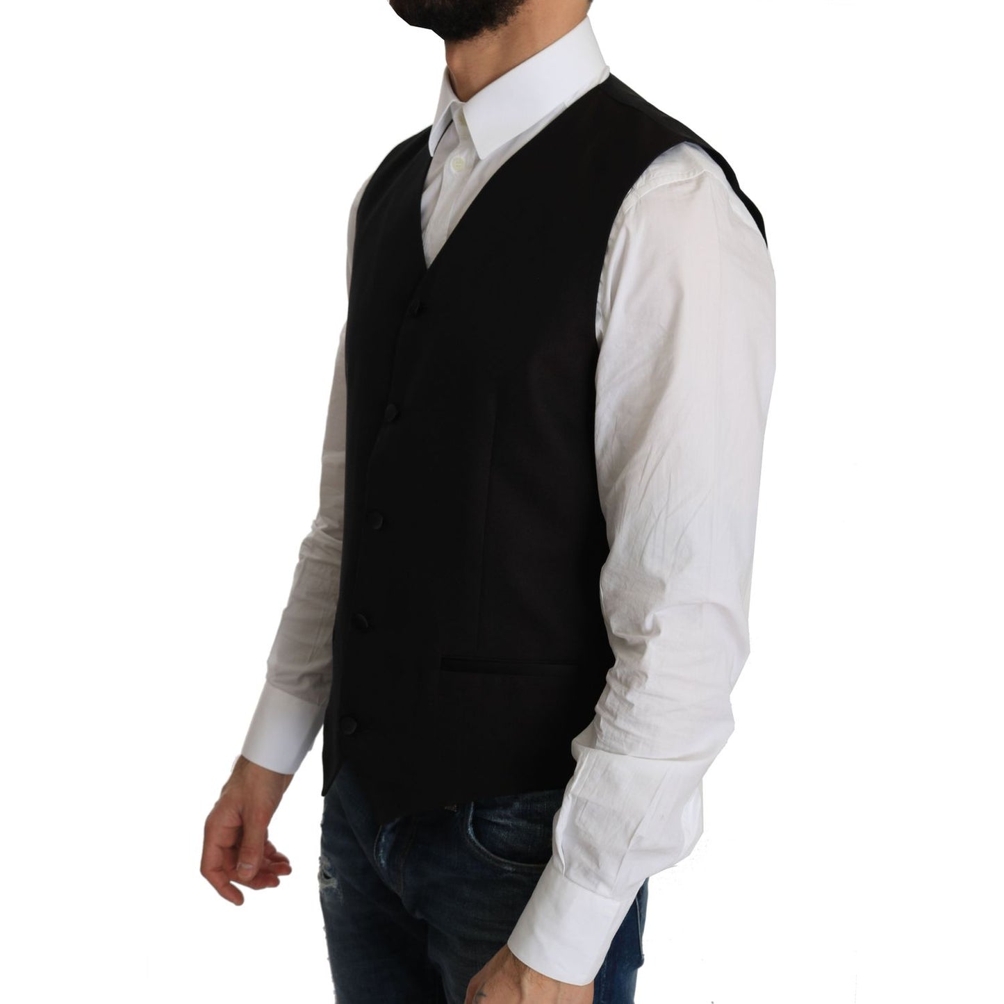 Dolce & Gabbana Elegant Black Silk Blend Formal Vest Dolce & Gabbana Black