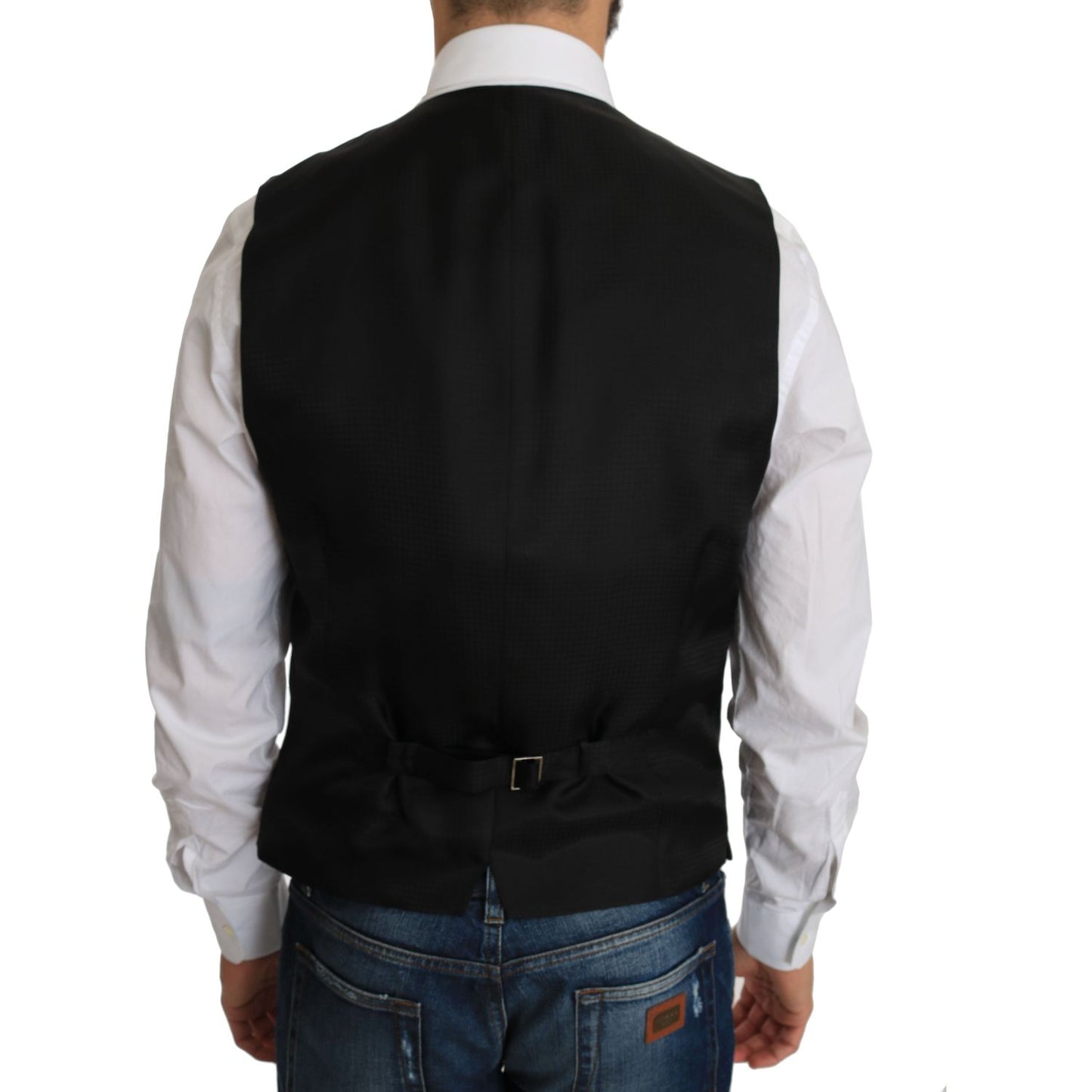 Dolce & Gabbana Elegant Black Silk Blend Formal Vest Dolce & Gabbana Gray