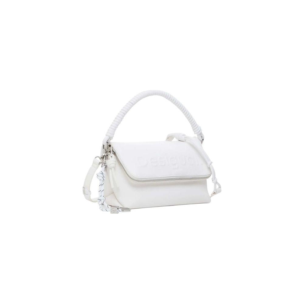 Desigual white polyethylene handbag, medium women's spring/summer collection, 100% polyurethane, stylish and modern design.