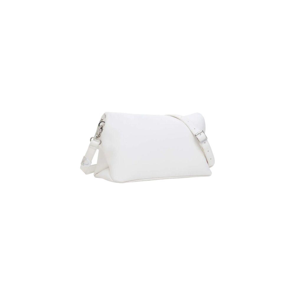 Desigual white handbag made of polyurethane, perfect for spring/summer. Women's medium-sized bag from designer collection.
