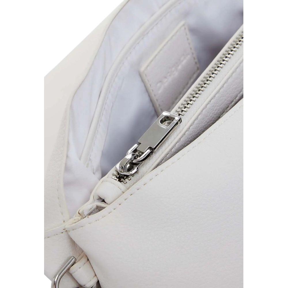 Close-up of Desigual white polyethylene handbag's zippered interior, women's medium bag from spring/summer collection, 100% polyurethane.