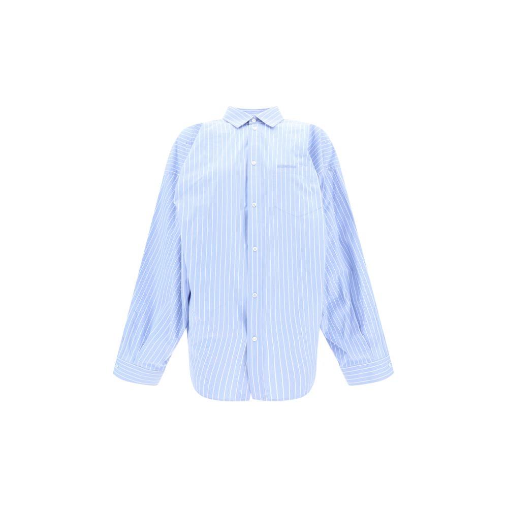 Balenciaga cotton asymmetric shirt with classic collar, button closure, patch pocket, striped pattern, and oversized fit.