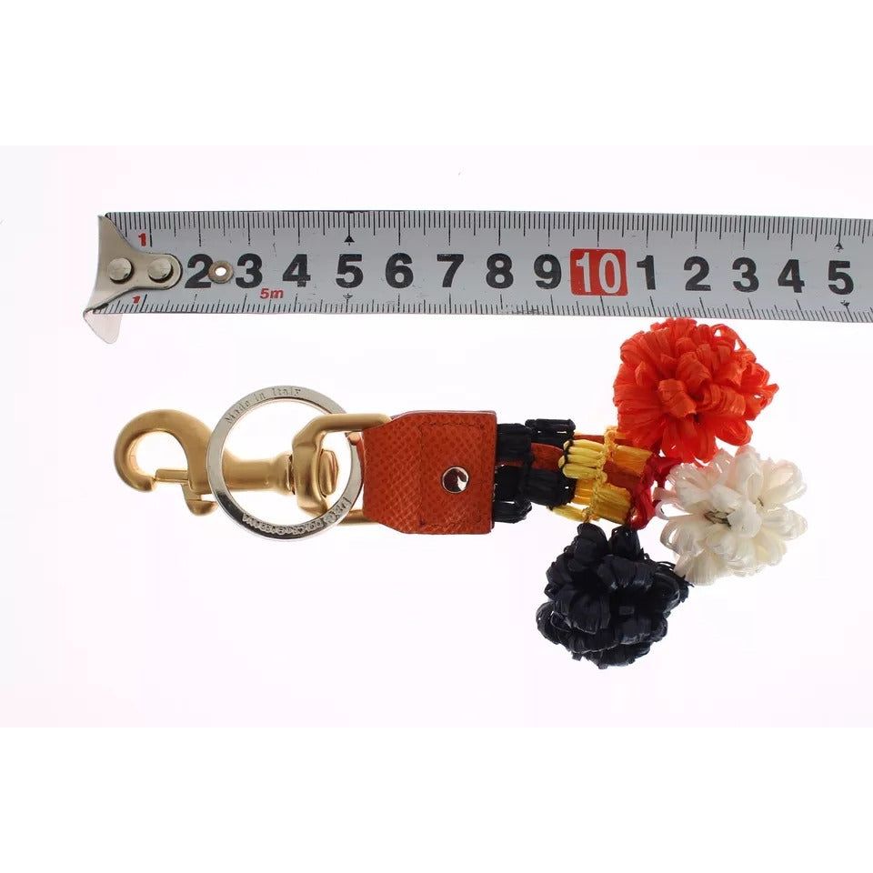 Dolce & Gabbana Brown Gold Raffia Leather Clasp Finder Chain Keyring SIG18381