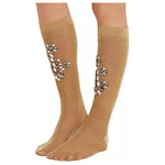 Dolce & Gabbana Gold Stretch Floral Clear Crystal Stocking Socks SCS54-M