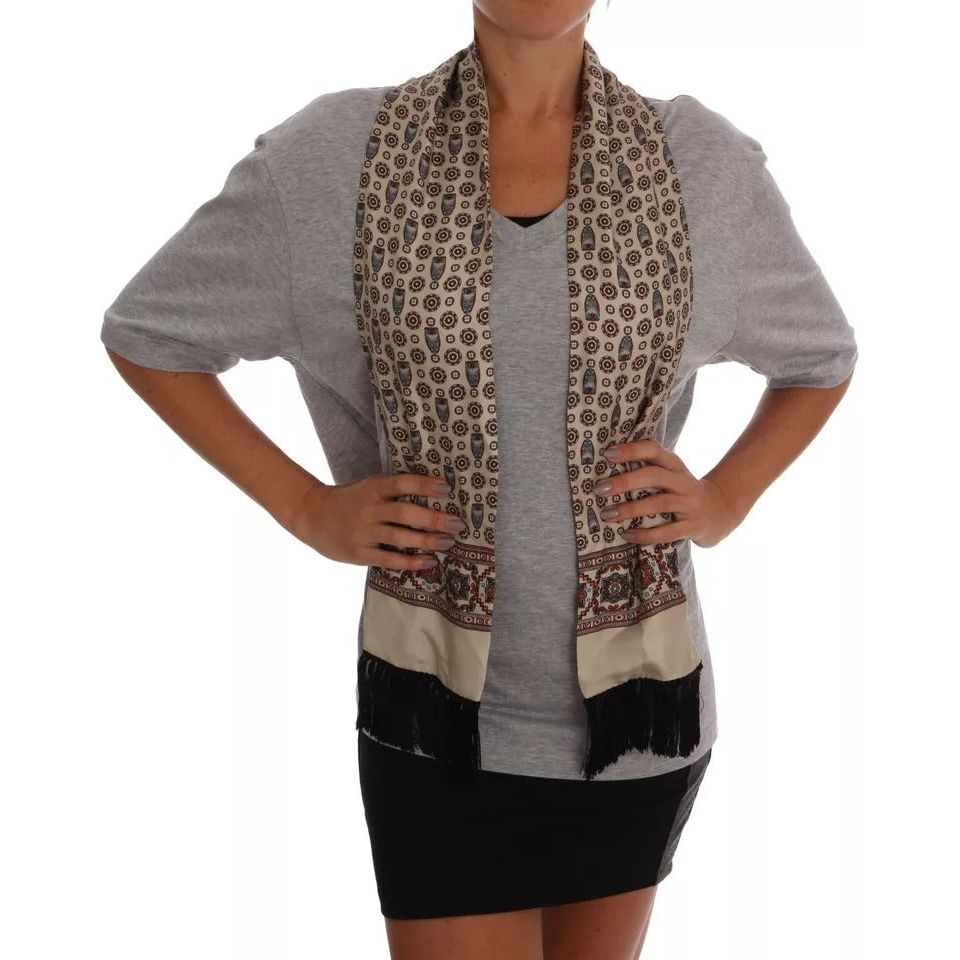 Dolce & Gabbana Gray Cotton Owl Silk Scarf Top T-shirt TSH1513-44