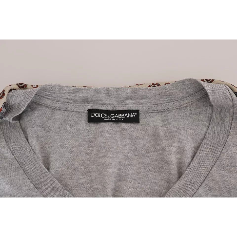 Dolce & Gabbana Gray Cotton Owl Silk Scarf Top T-shirt TSH1513-44