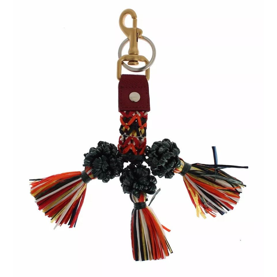 Dolce & Gabbana Multicolor Raffia Leather Clasp Finder Chain Keyring SIG15031