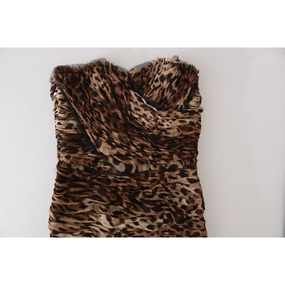 Dolce & Gabbana Brown Leopard Silk Chiffon Ruched Mermaid Maxi Dress DR1489-42