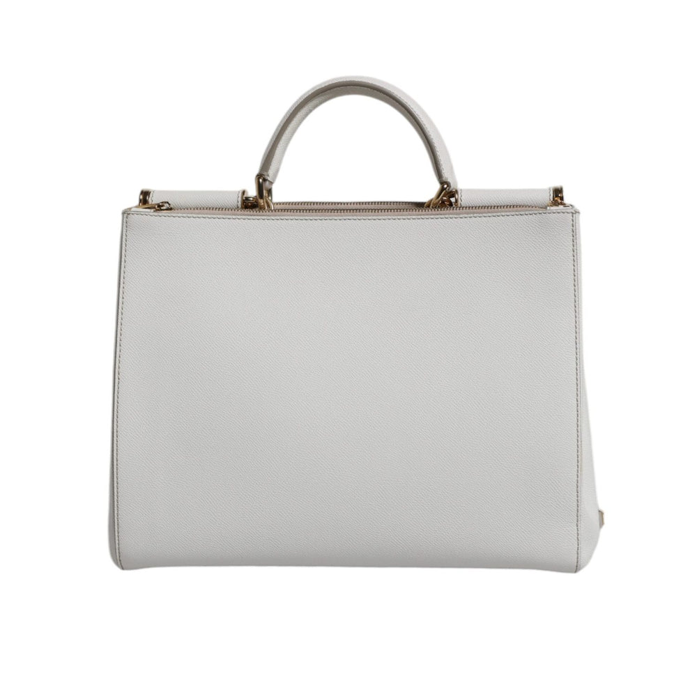Dolce & Gabbana White Leather Logo Top Handle Tote Crossbody Bag