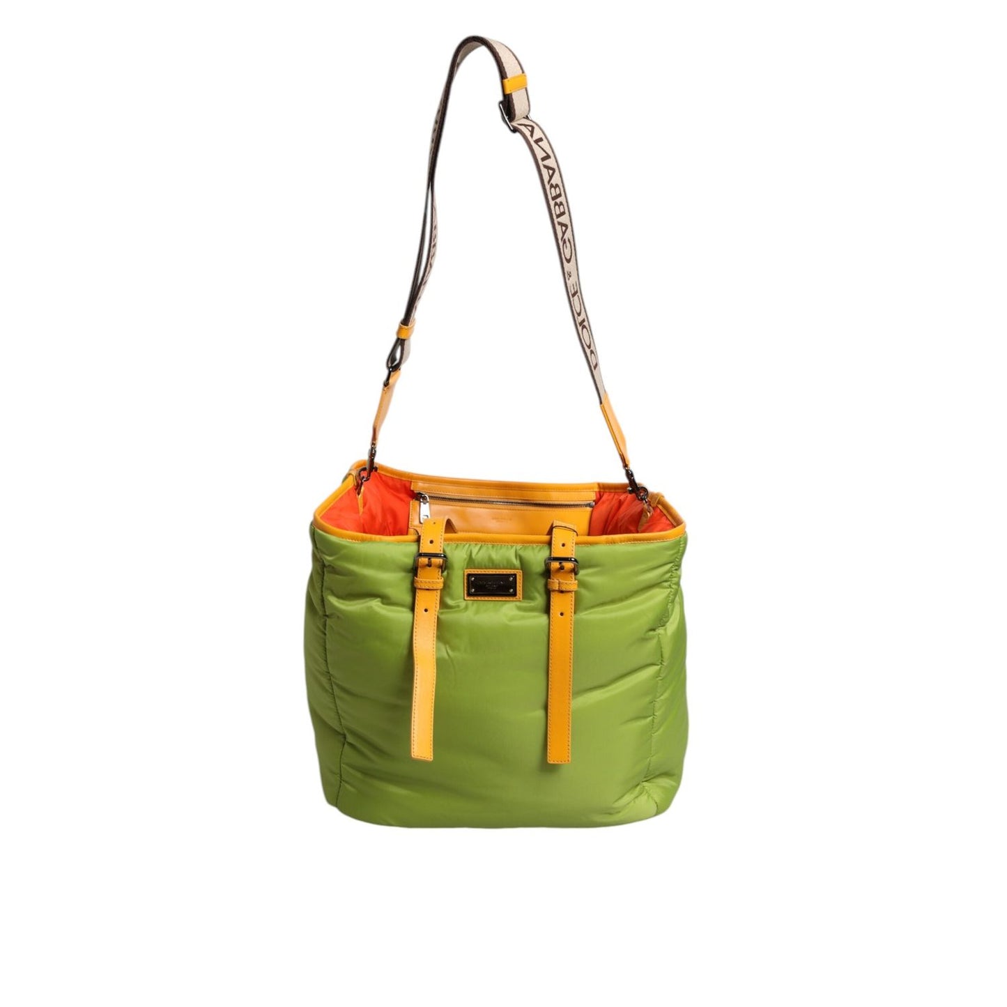 Dolce & Gabbana Green Nylon Padded Logo Plaque Tote Crossbody Bag BAG1642