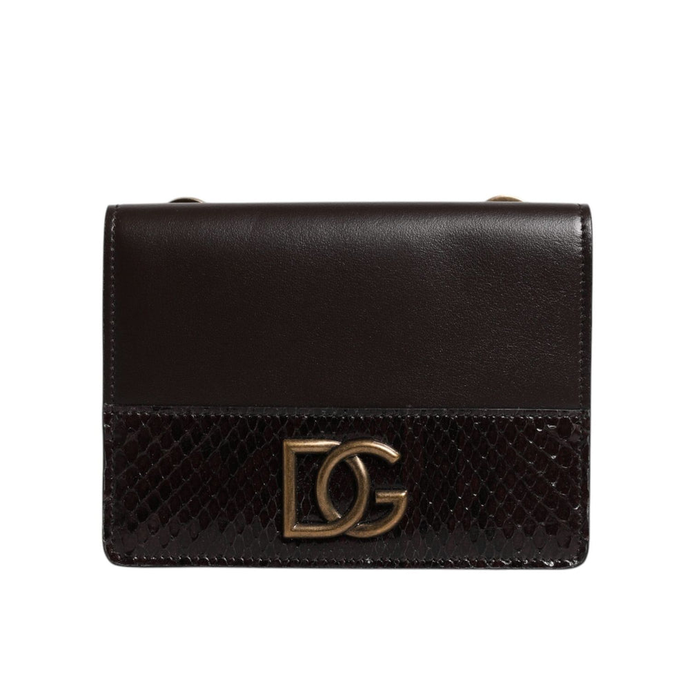 Dolce & Gabbana Brown Leather Bifold DG Logo Cardholder Sling Strap Wallet BAG4194