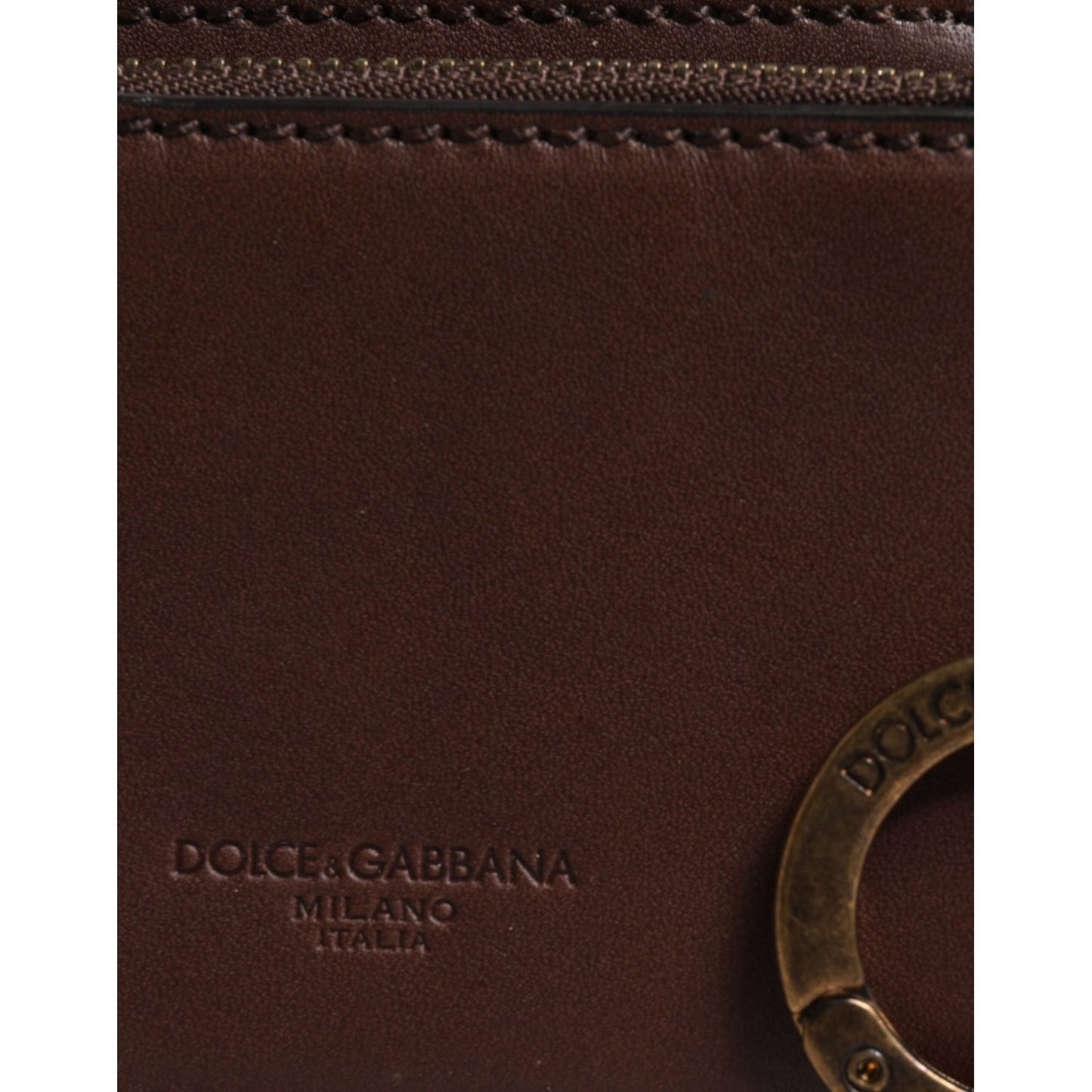 Dolce & Gabbana Brown Leather Zip Logo Keyring Coin Purse Keyring Wallet BAG4245