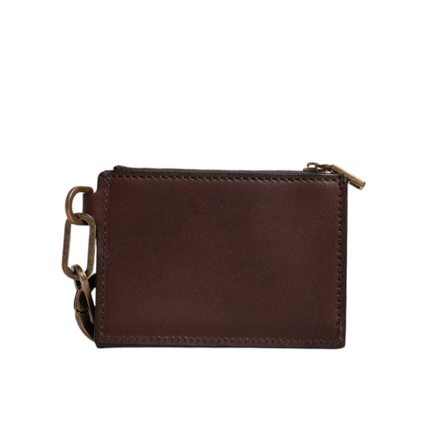 Dolce & Gabbana Brown Leather Zip Logo Keyring Coin Purse Keyring Wallet BAG4245