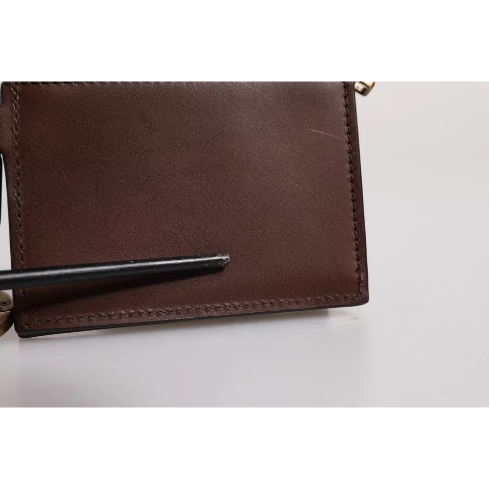 Dolce & Gabbana Brown Leather Zip Logo Keyring Coin Purse Keyring Wallet BAG4245
