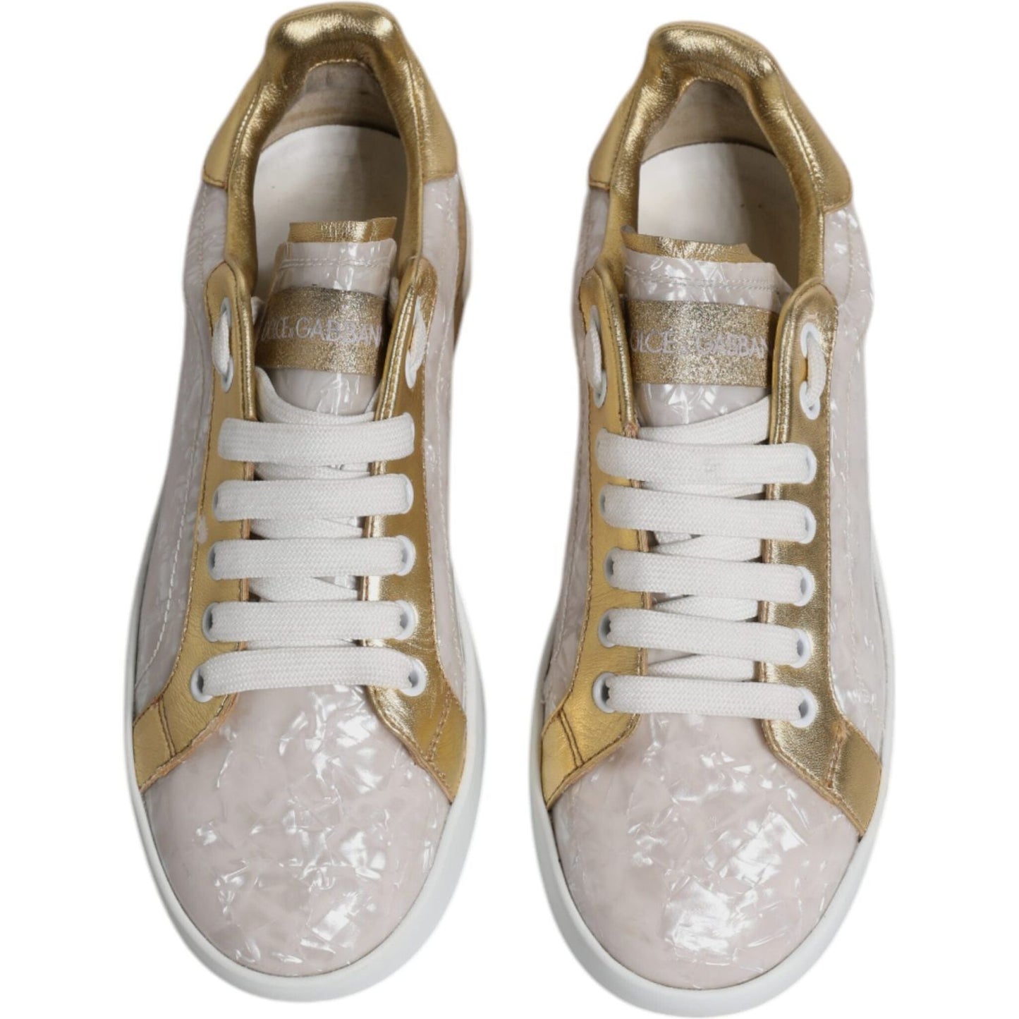Dolce & Gabbana White Portofino Mother Of Pearl Sneakers Casual Shoes