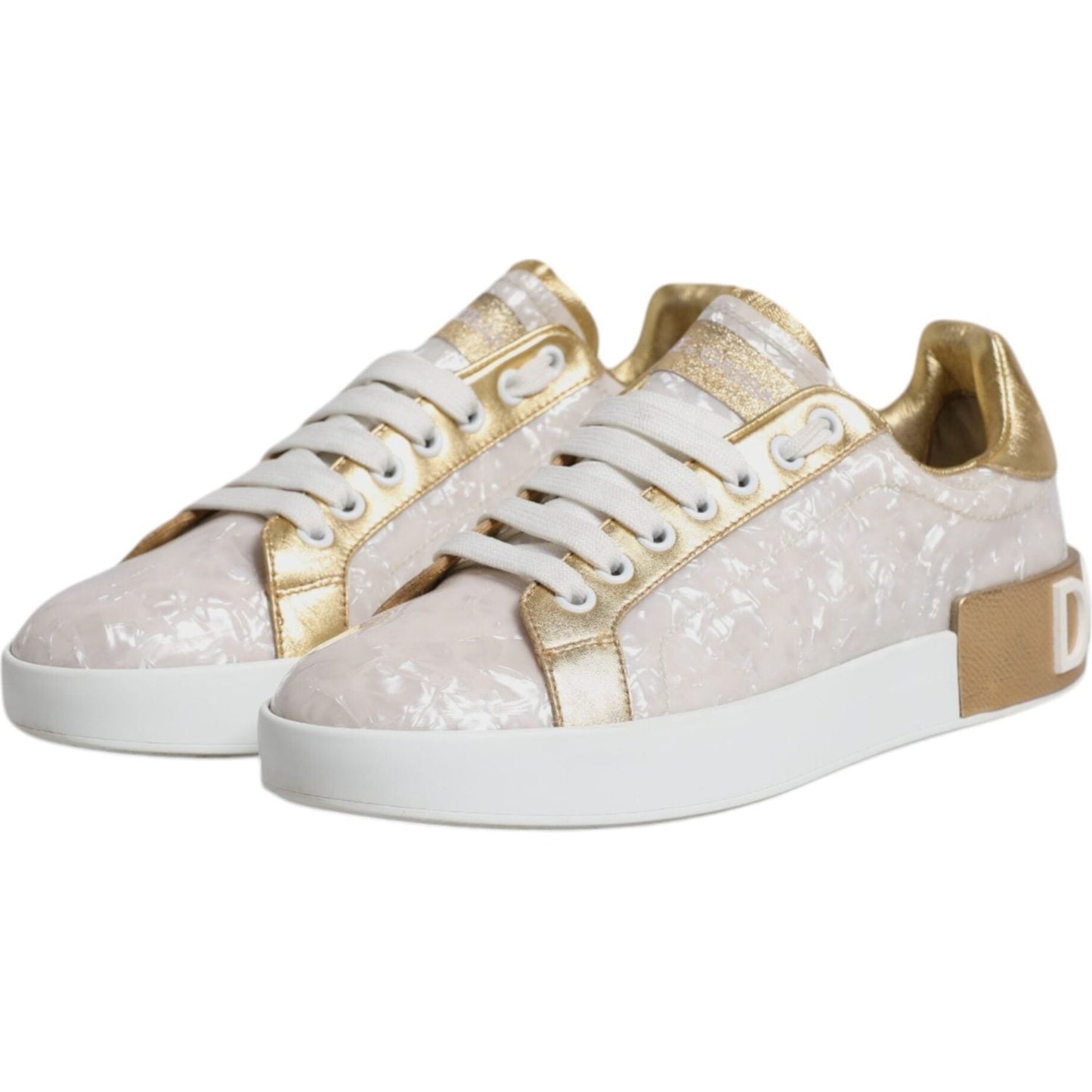 Dolce & Gabbana White Portofino Mother Of Pearl Sneakers Casual Shoes