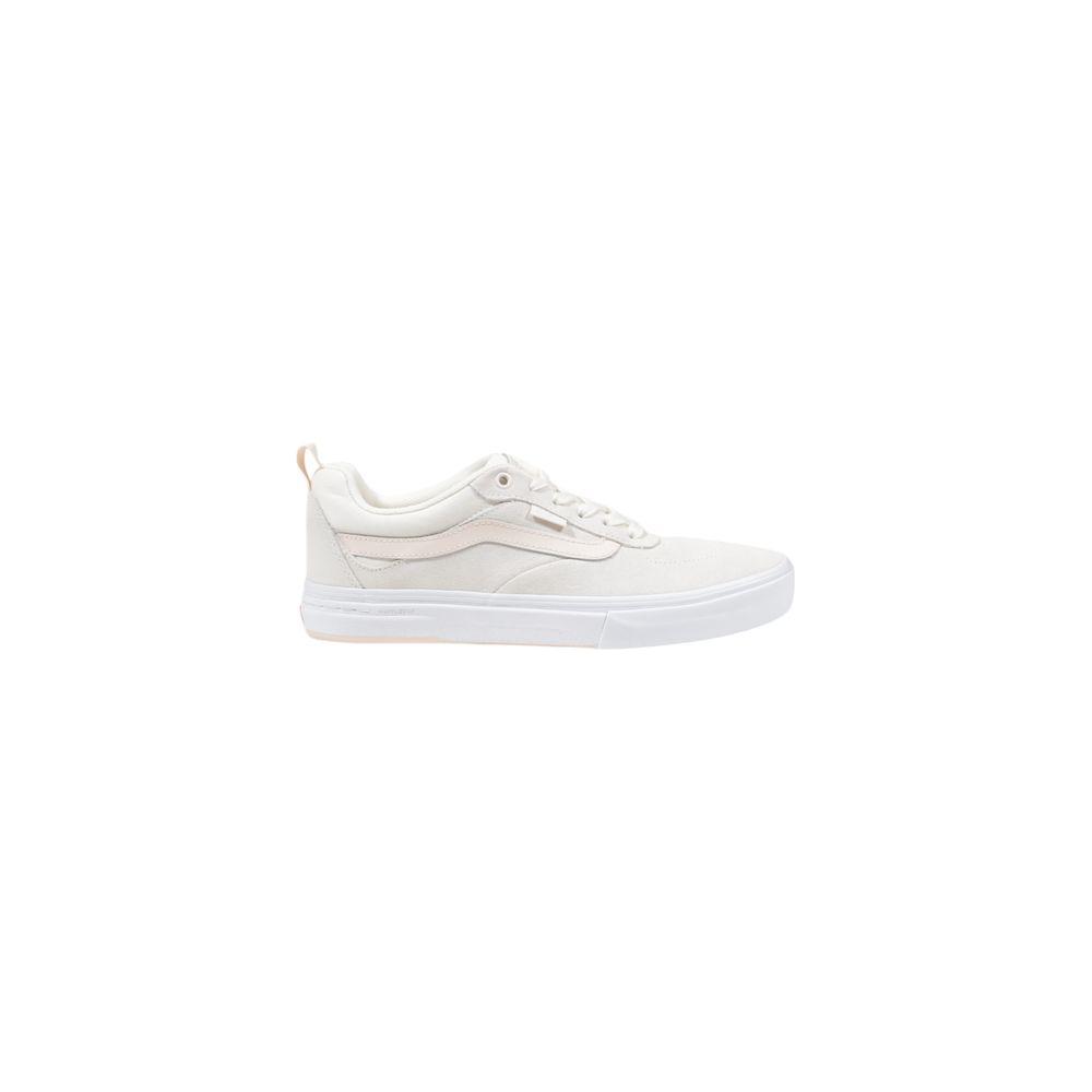 White Vans sneaker with rubber sole and lace-up design, side view on white background.