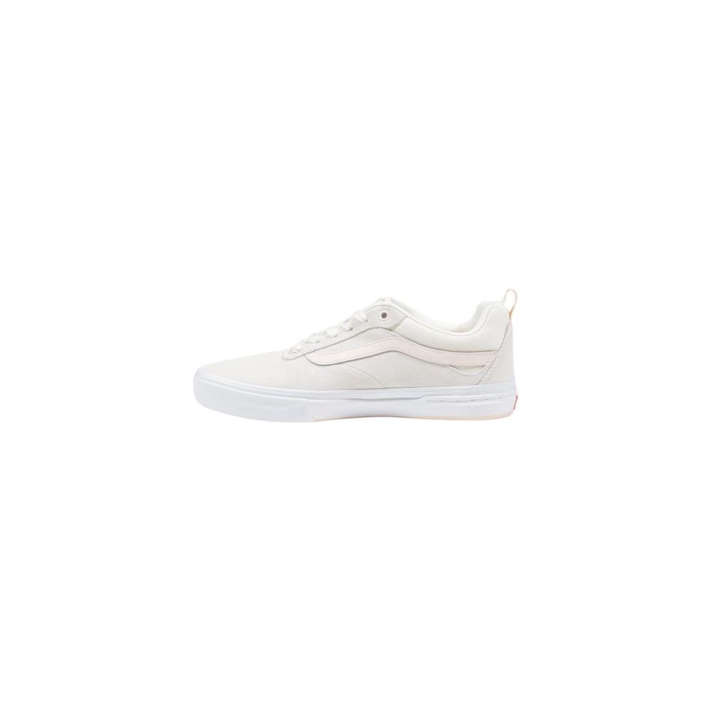 Vans white leather sneaker with rubber sole, side view, showcasing sleek design and comfort for everyday casual wear.