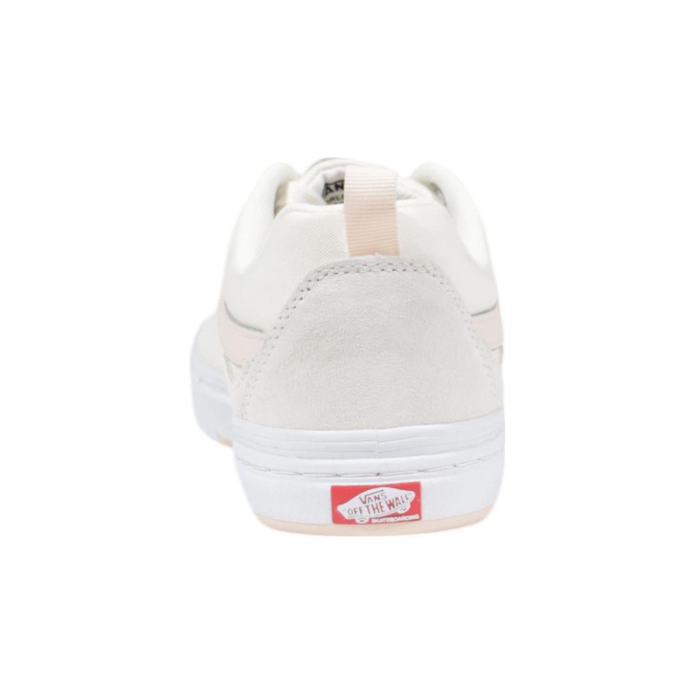 Back view of Vans Pink Leather Sneaker with rubber sole and logo detail, highlighting durability and modern style.