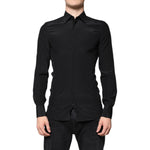 Dolce & Gabbana Black Silk Long Sleeves GOLD Dress Shirt TSH86761-37