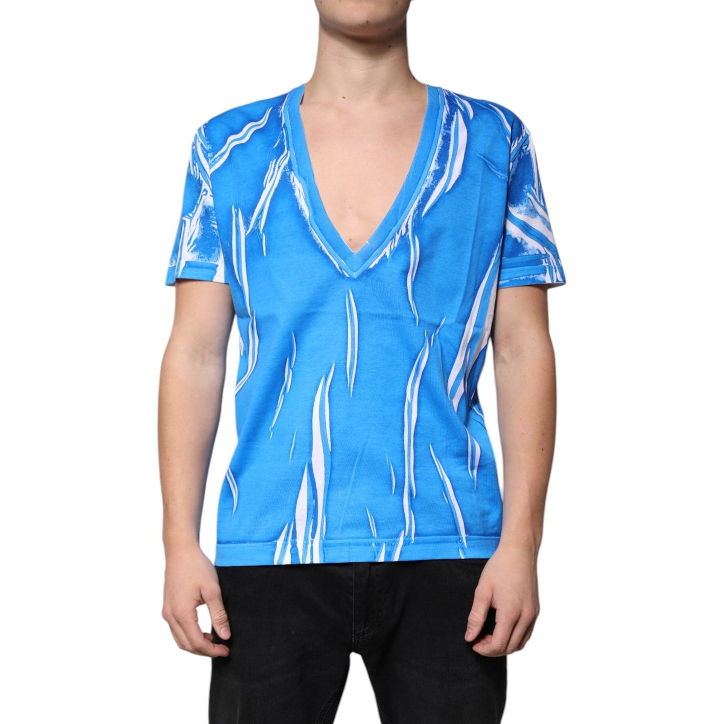Dolce & Gabbana Blue Cotton V-neck Short Sleeves T-shirt TSH87442-50