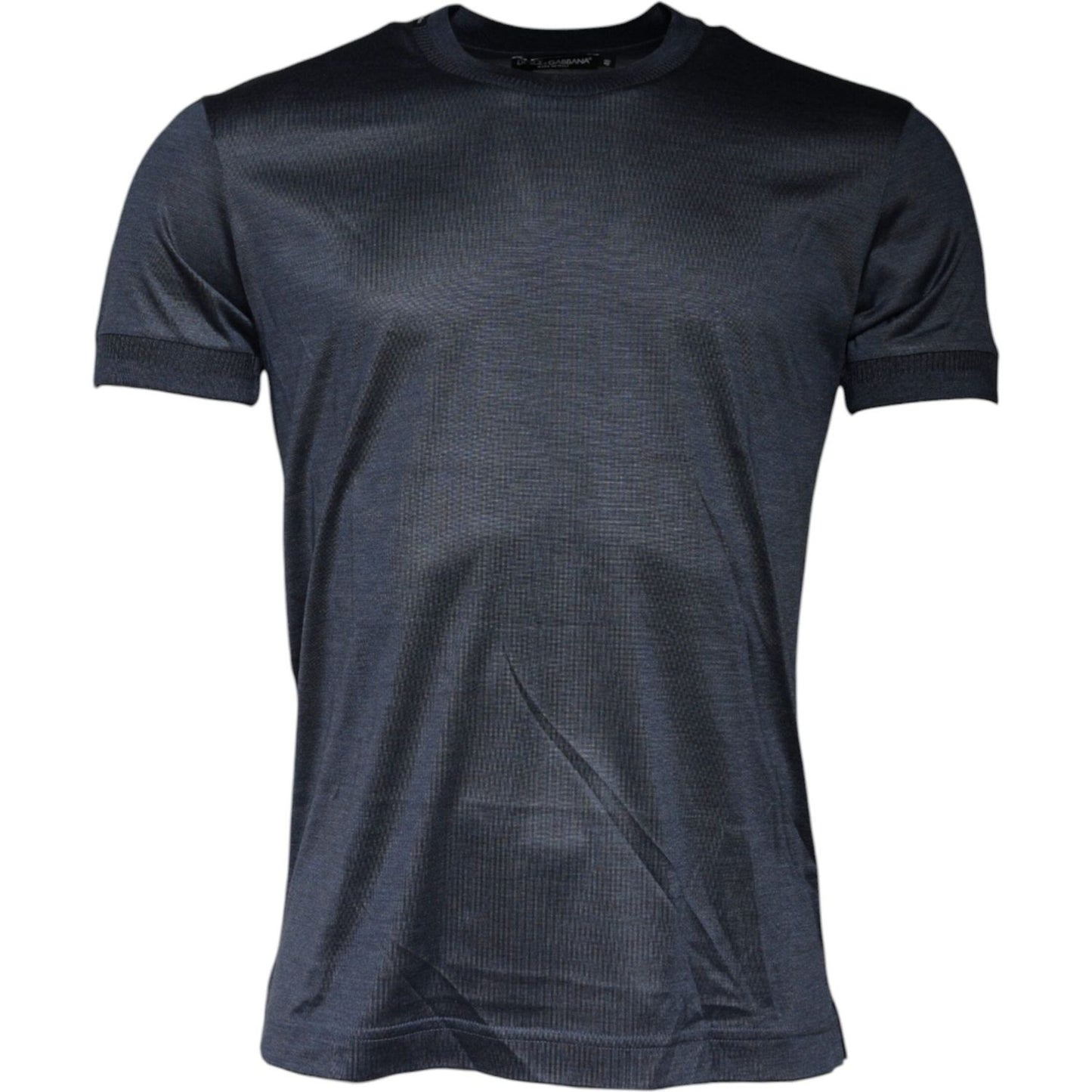 Dolce & Gabbana blue silk crew neck t-shirt with short sleeves, featuring a regular fit and logo details, made in Italy.