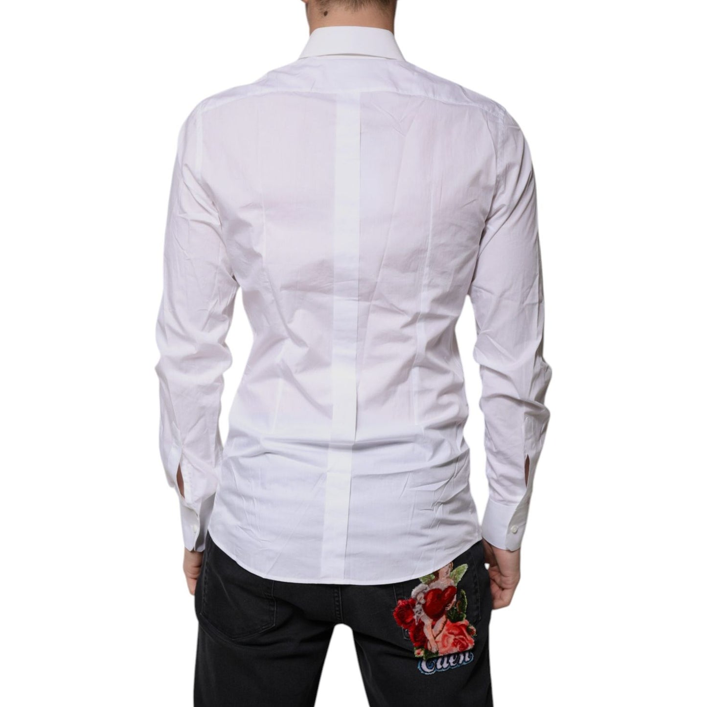 Dolce & Gabbana White Cotton Long Sleeves GOLD Dress Shirt TSH87466-39